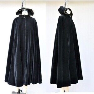 Hooded Black Velvet Cape Cloak Pixie Hood Velvet Hooded Medieval Woodland LARP